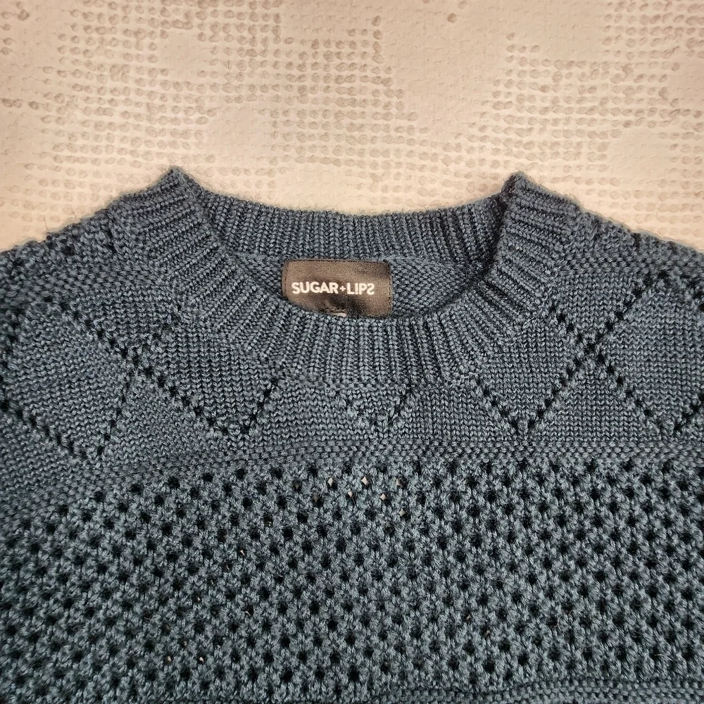 Sugar Lips Navy Blue Knit Bell Sleeve Sweater Size M/L - Picture 3 of 12